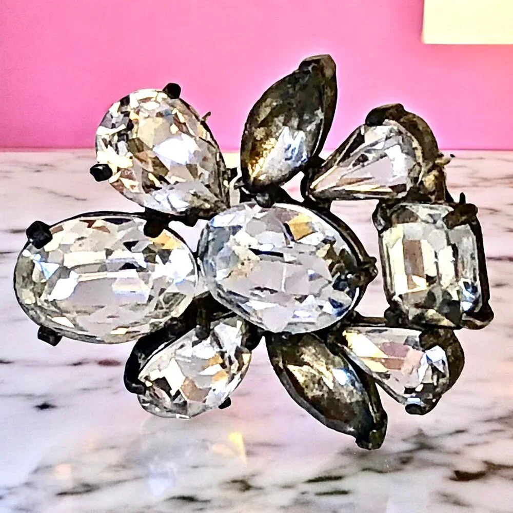 Eisenberg Original Vintage Fur Clip Rhinestone Brooch As Is